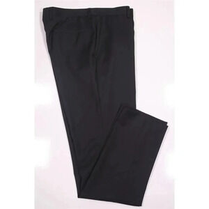 TM Lewin Solid Black Flat Front Wool Slim Fit Dress Pants Trousers 34x34
